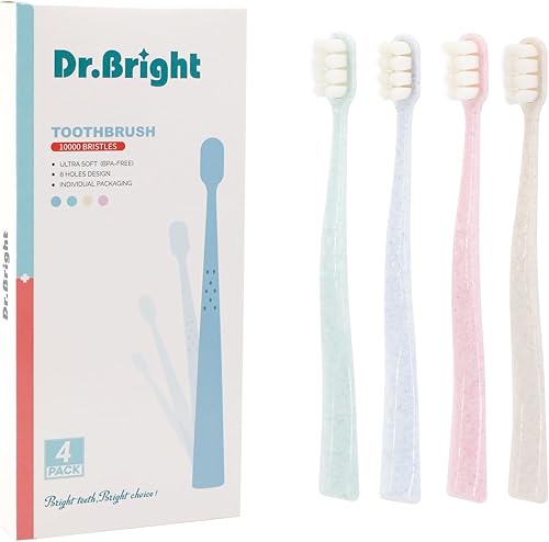 DR.BRIGHT 10000 cerdas cepillo de dientes manual, cepillos de dientes extra suaves para adultos, para dientes sensibles y encías recedentes, cepillo
