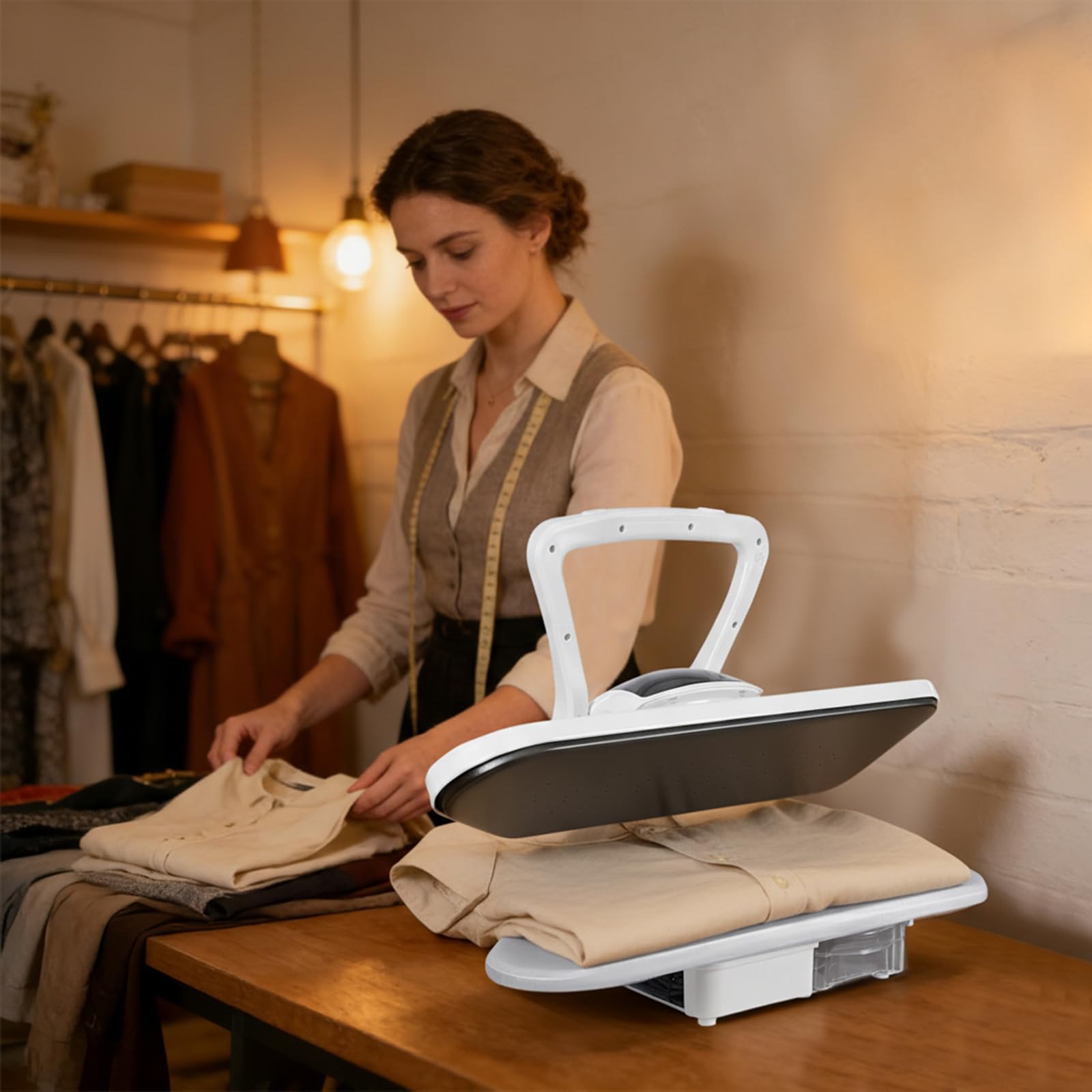 Professionelle Dampfbügelpresse, Mangel Bügelmaschine Mit Touchscreen, WäSchemangel Für Zuhause, 5 Stoffeinstellungen, 3 Minuten Heizzeit, 90-200℃, 2200w Bügelautomat, Weiß