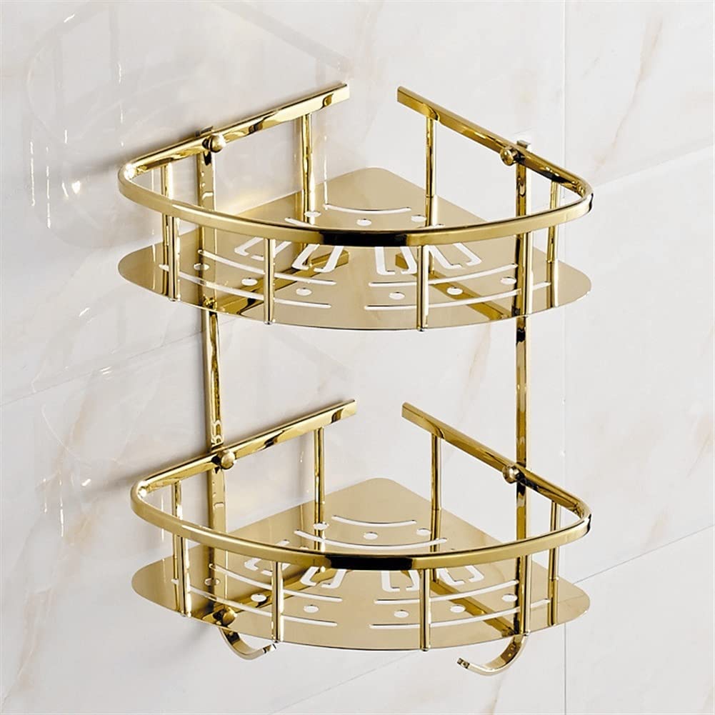BAHELS Corner Shower Caddy Wall Mounted Bathroom Shelf Corner Shelf Brass Bathroom Shower Rack Gold Bath Shower Shelf