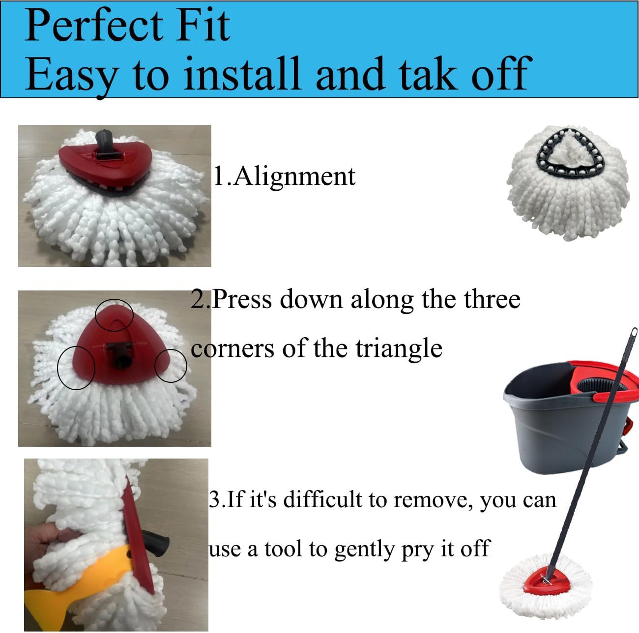 6 Pack Spin Mop Head Replacements Compatible with OCedar Easywring 1 Tank,4 Chenille Duster Mops Pad Refill Compatible with Oceda,Includes 2 PCS Microfiber Mops,White Red Blue,Machine Washable