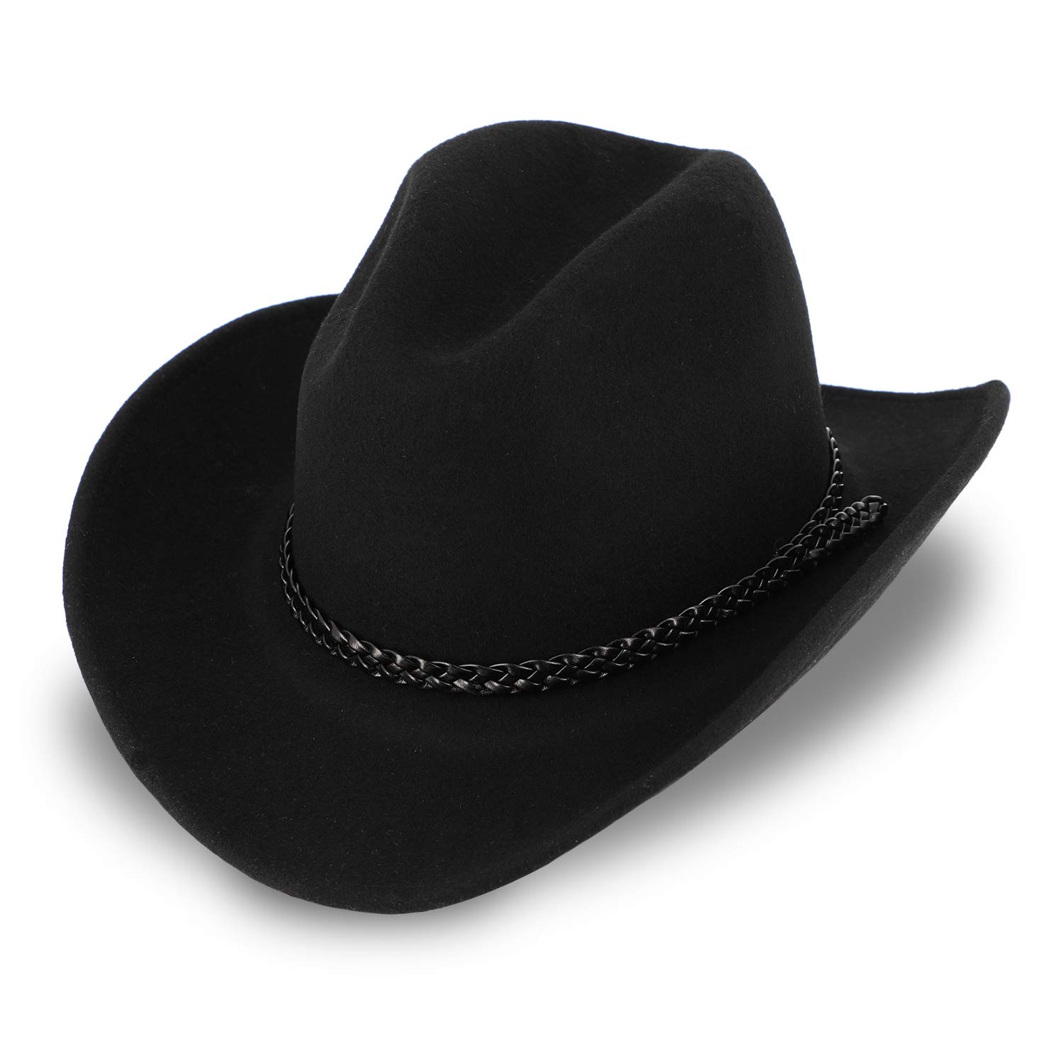 fiebig Sombrero Occidental Chuck con Correa de imitación de Cuero | Sombrero de Vaquero Hecho de 100% de Fieltro de Lana | Sombrero de Vaquero en Muchos tamaños