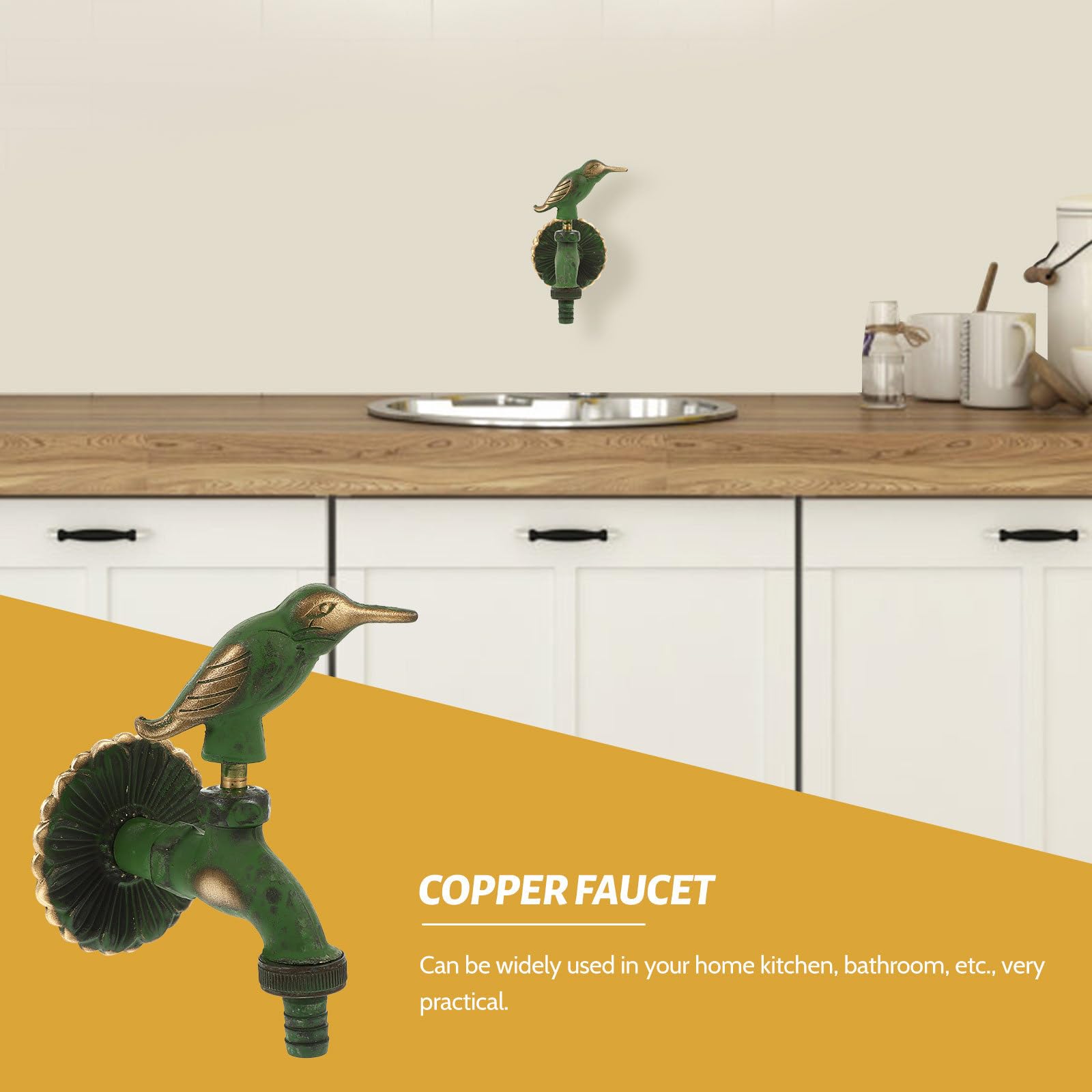 Grifo de Cobre Diseño In-wall para Jardín y Cocina, Fácil de Instalar, Estilo Rústico y Decorativo para Baño y Exterior