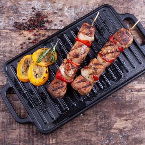Miniatura 2 de Victoria Plancha Cocina Hierro Fundido Curado Parrilla Doble Reversible 33 X 21cm Para Fuego, Barbacoa, Horno, Vitrocerámica, Gas, Curada Para Crear Antiadherente Libre De Tóxicos Sin Ptfe