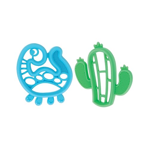Nuby Juguete de masaje de goma de masajear al bebé (paquete de 2) juguetes para aliviar la dentición del bebé para más de 3 meses, dinosaurio y