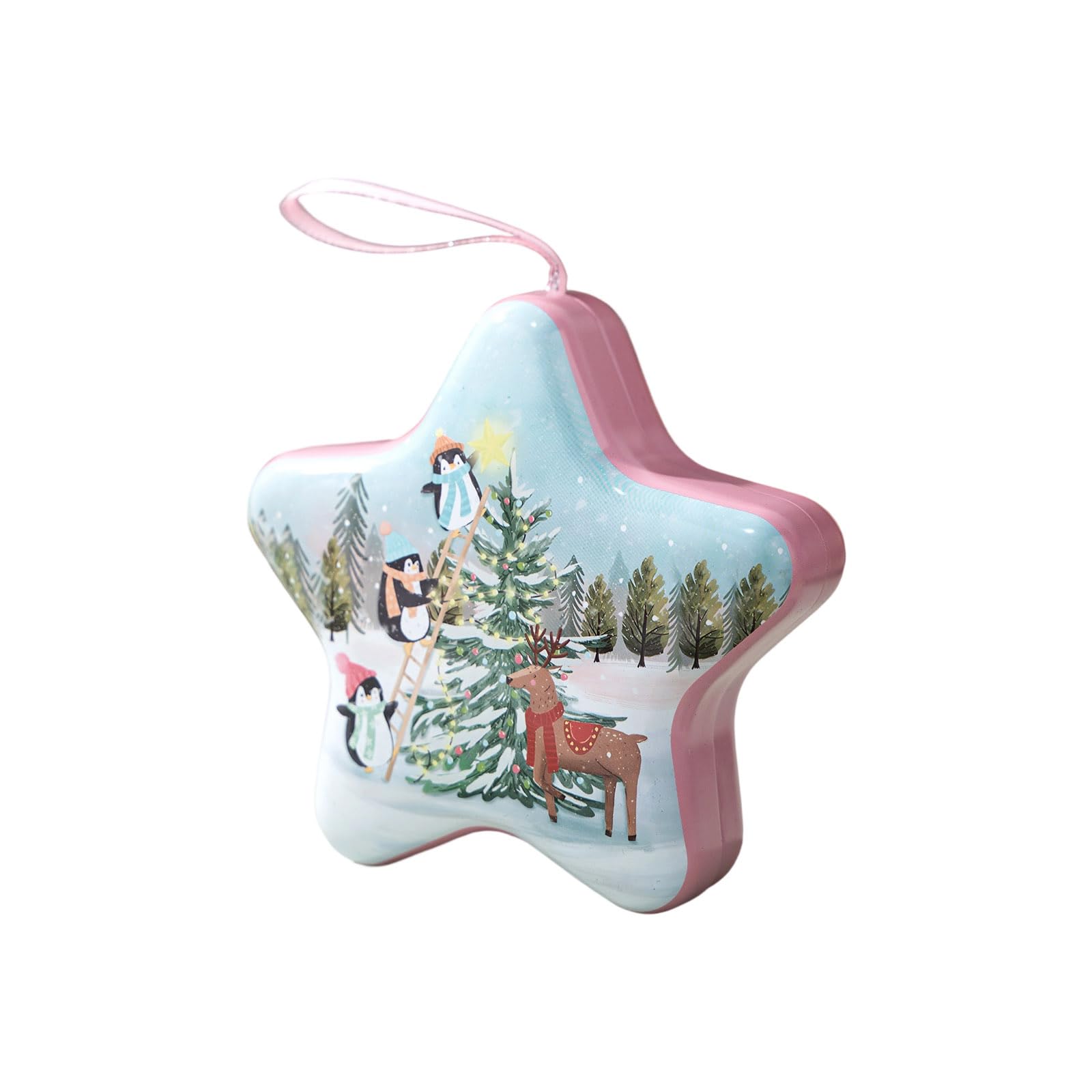 Tsophreniq Christmas Metal Tin Box with Hanging Cord Holiday Decor Storage, Present Packaging, Travel Festival Present Packaging Tin Multipurpose Festival Container