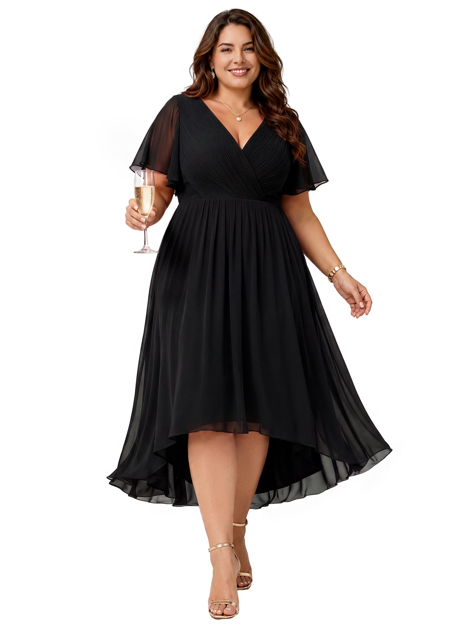Ever-Pretty Plus Women's High Low Plus Size Cocktail Wedding Guest Dresses