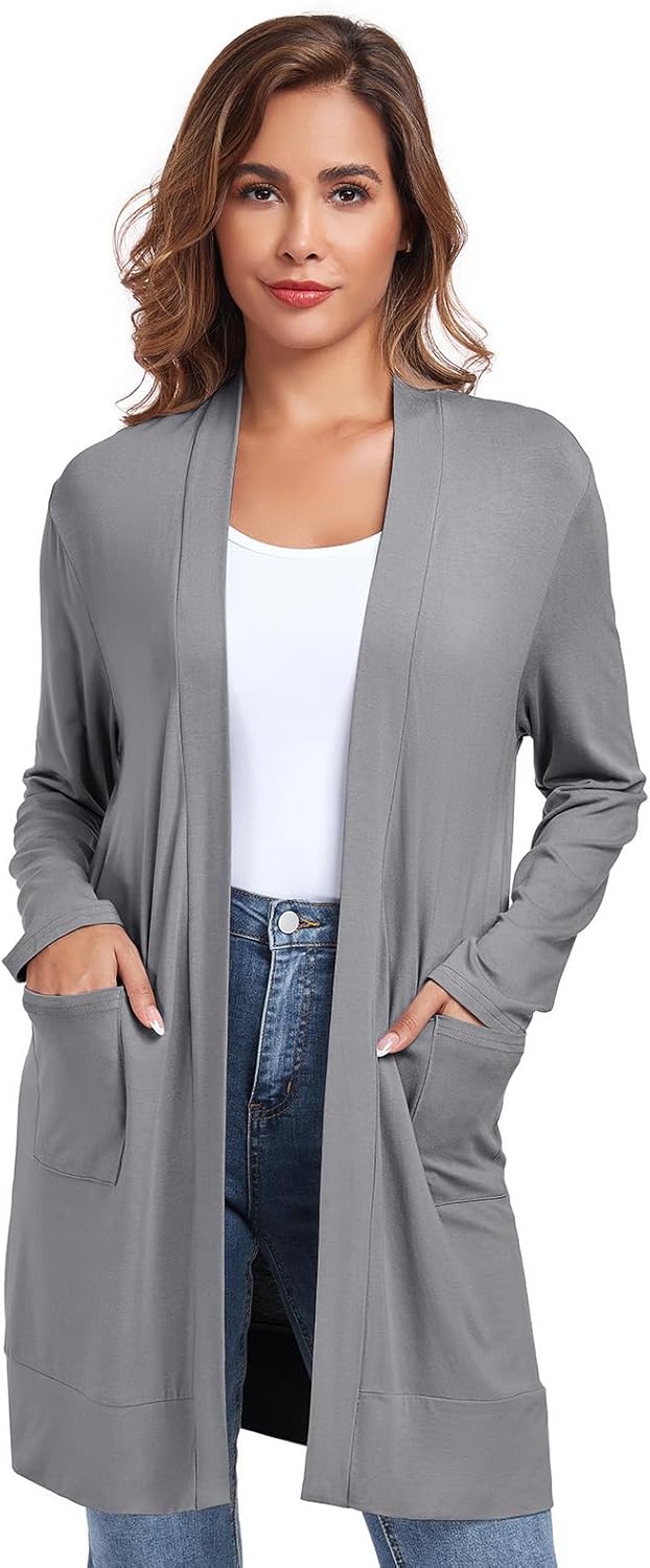 TownCat Womens Lightweight Cardigan with Pocket, Long Sleeve Open Front Casual Loose Cardigans for Women