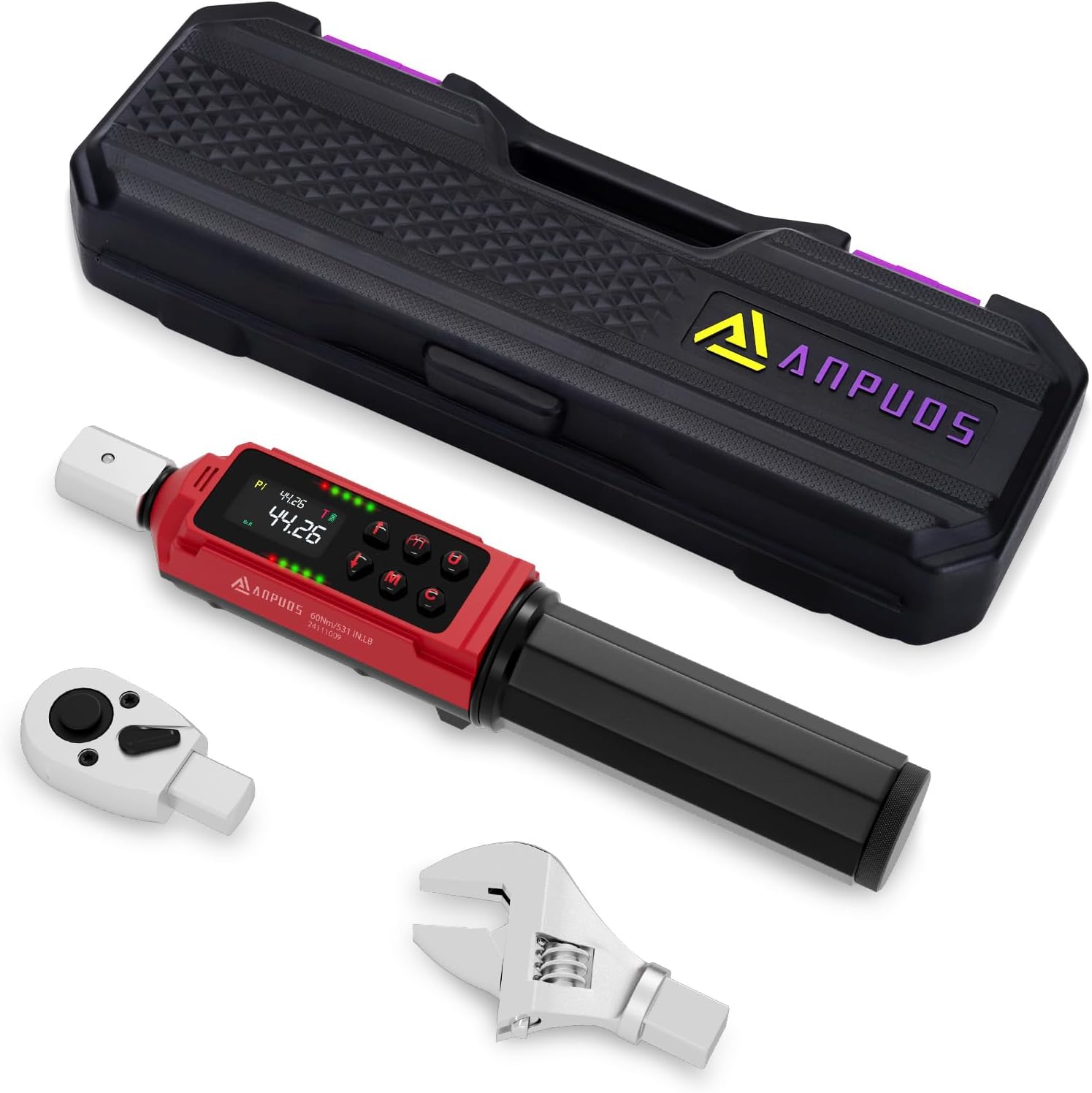 Adjustable Digital Torque Wrench, 1.5-99.6 Ft.lb/2-135 Nm, Hvac Torque Wrench with 45mm Jaw, 1/2 Drive Ratchet, ±1% Accuracy, Vibration, Buzzer and LED Indicator for Split AC, Moto, Car