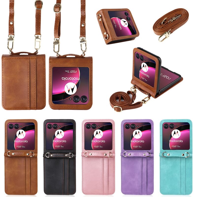 Funda Tipo Cartera De Piel Para Motorola Razr 40 Ultra Con Correa Para El Hombro, Organizador De Tarjetas, Cordón, Moto Razr Plus 2023 A Prueba De Golpes Con Bisagra (5