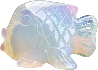 Fekuar Hand Carved Synthetic Opalite Fish Figurine, Healing Crystal Animal Statue Pocket Stone Reiki Home Decoration Fengshui Sculpture 2 Inches