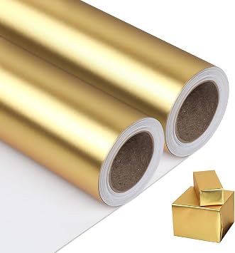 NESCCI Matte Metal Gold Wrapping Paper, Solid Color Paper-2 Roll,17 Inches X 32.8 Feet Per Roll,Gift Wrapping Paper,Perfect for Wedding,Valentines Day,Birthday,Baby Shower,DIY Bouquet