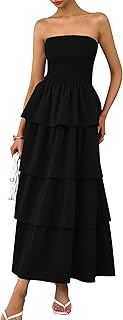 Maxi Dresses for Women 2025 Summer Off Shoulder Smocked Tiered Ruffle Long Flowy Wedding Guest Dress - Buy now
