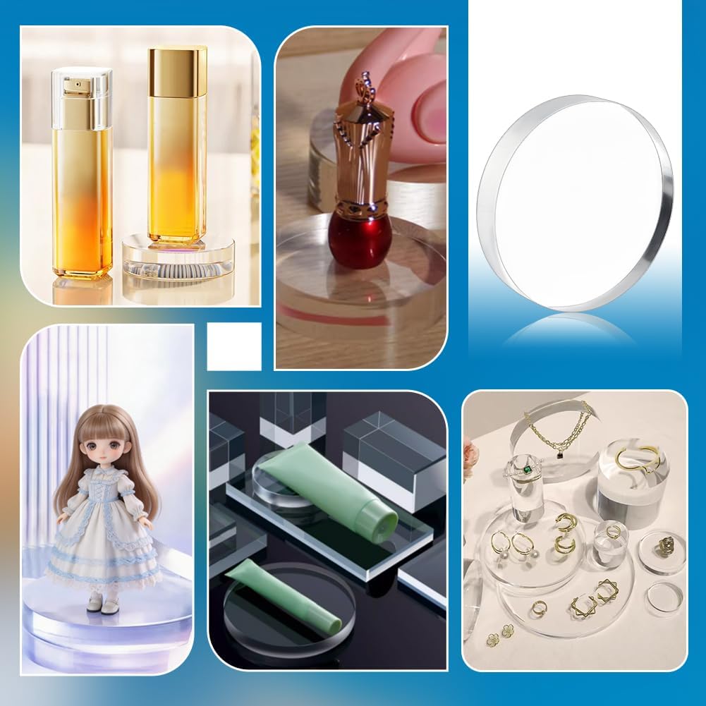 OLYCRAFT 6x6x1 Inch Acrylic Disc Display Block Clear Polished Round Pedestal Clear Round Raiser Base Transparent Acrylic Display Block Polished Rounds Pedestal Stand for Jewelry Trophy Showcase image 5