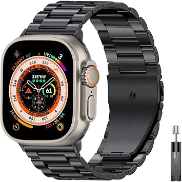 for Apple Watch Ultra 49mm Stainless Steel Business Band for iWatch Series 8 7 41mm 45mm for Apple Watch SE 6 5 4 3 40mm 44mm 42mm 38mm Color Preto, Size 44mm