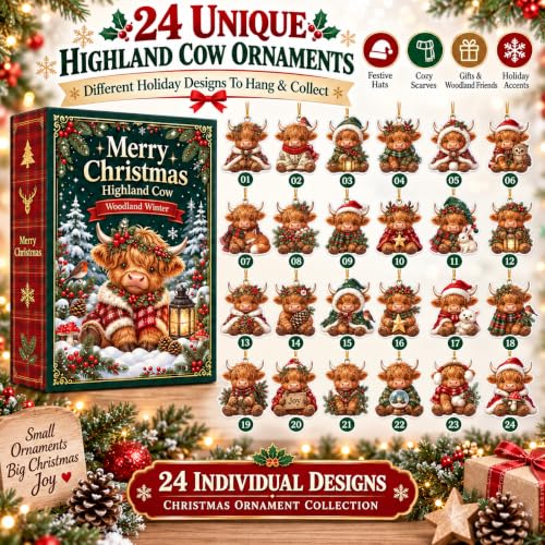 Highland Cow Advent Calendar, 24 Days 2D Acrylic Christmas Countdown，#D - image 5