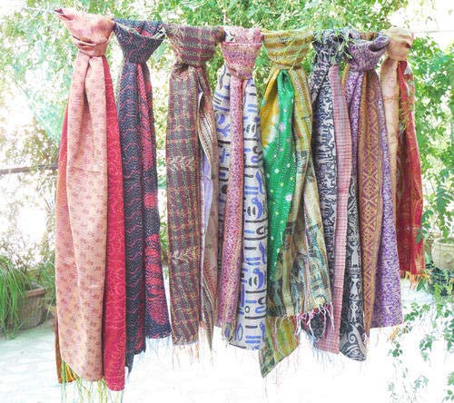Indian Sari Reversible Kantha Scarf, Colorful Scarf - Assorted Colors Gorgeous Looks3