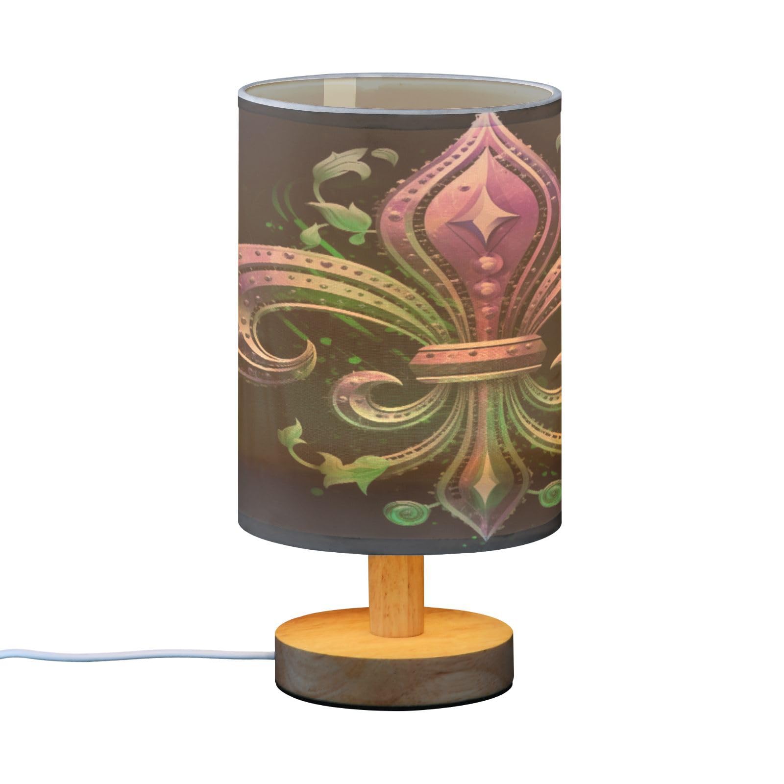 SDMKA Mardi Gras Purple Bedside Table Lamp for Bedroom, Minimalist Nightstand Lamp with Round Fabric Shade for Living Room, Office, No Bulb Required