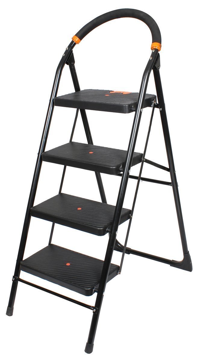 ORRIL obbo 4 Steps Heavy Folding Ladder for Home & Office use, Durable, Wide, Lightweight & Easy to Carry Stairs for Home Black
