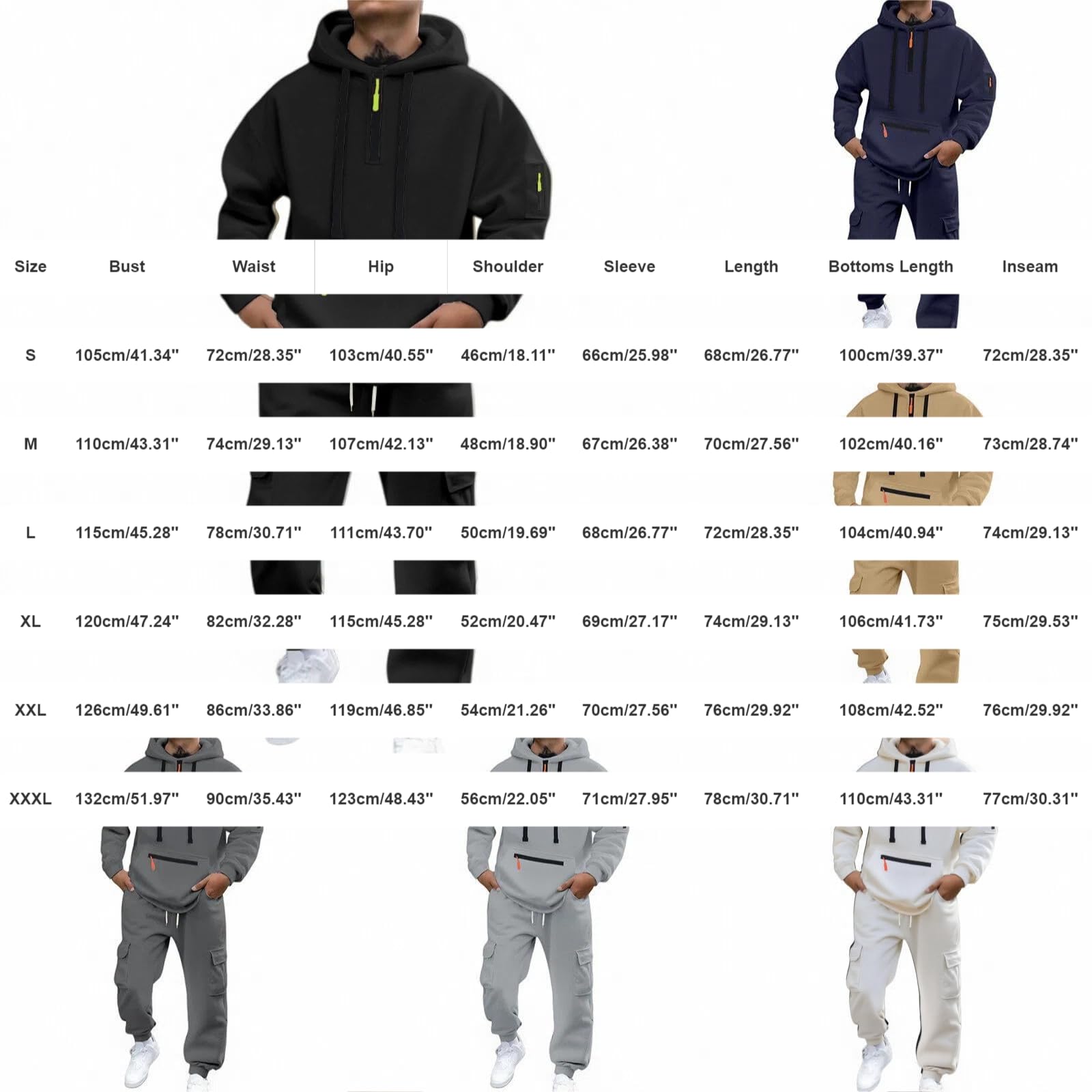 Tuta Uomo Completa Palestra Invernale Felpa Cappuccio Pantaloni