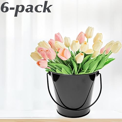 Miniatura 6 de Cubos de metal con asa, paquete de 6 cubos pequeños de hierro de 4.3 pulgadas, cubo de Pascua, soporte para lápices y macetas, soportes de