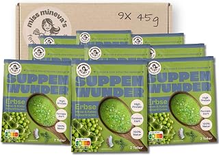 Miss Mineva's Suppenwunder – Erbsensuppe mit Minze & Kokos | 100% natürlich, fermentiert, High Protein & vegan | Ohne Industriezucker | Ohne künstliche Zusätze | Instant Tütensuppe | 9 × 45 g