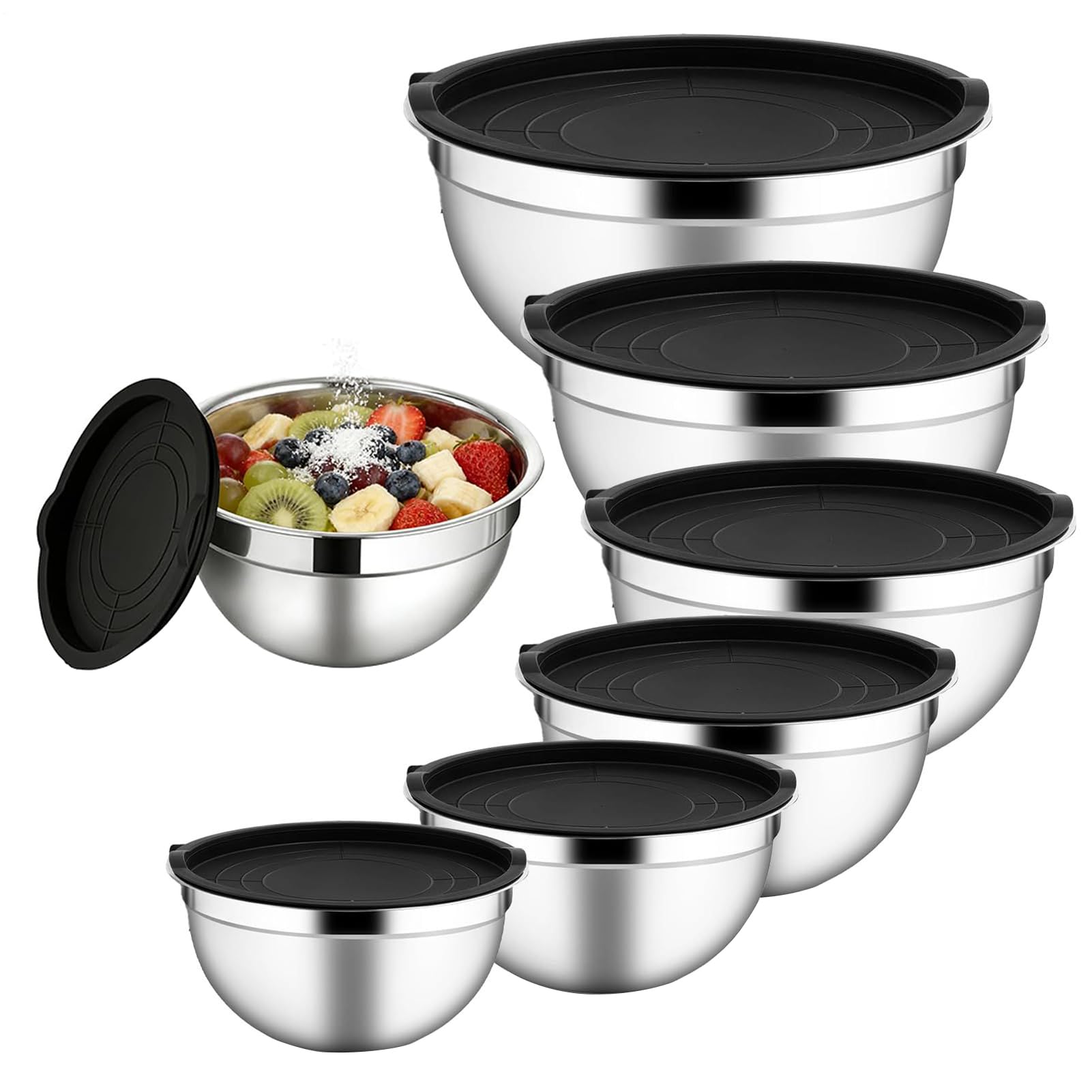 Genérico Boles de Mezcla de Acero 7 Piezas De Acero Anidables Redondos | Recipientes para Ensalada y Verdura en el Hogar Para Salsa Grano Snacks Condimentos Verduras Frutas