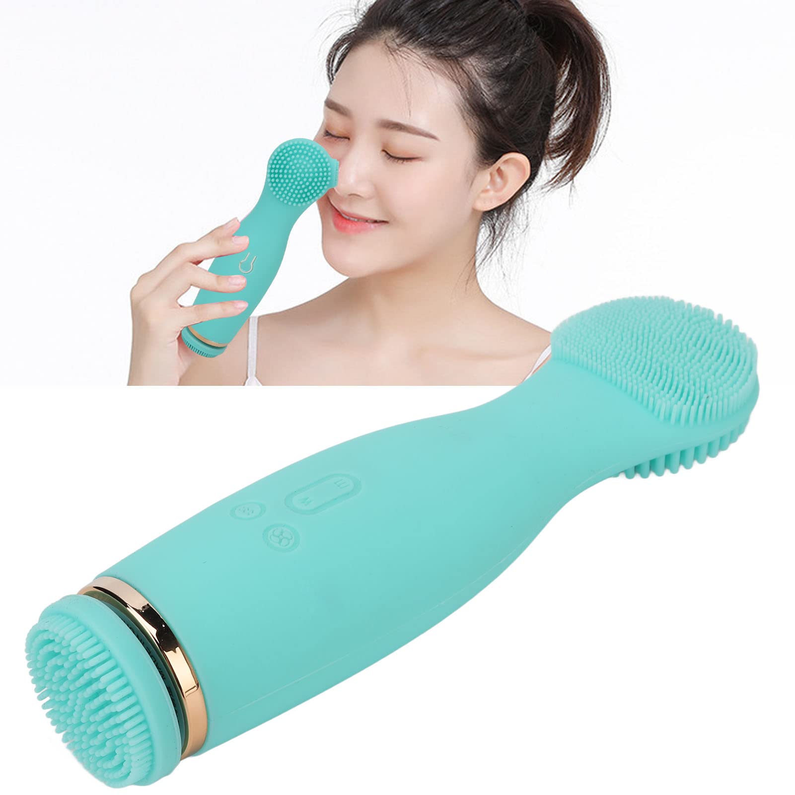 Elektrische Silikon-Gesichtsreinigungsbürste, Tiefenporenreinigung, Mitesser-Entferner, Peeling-Massagegerät für Damen und Herren, Grün, 3 Köpfe, wiederaufladbar über USB