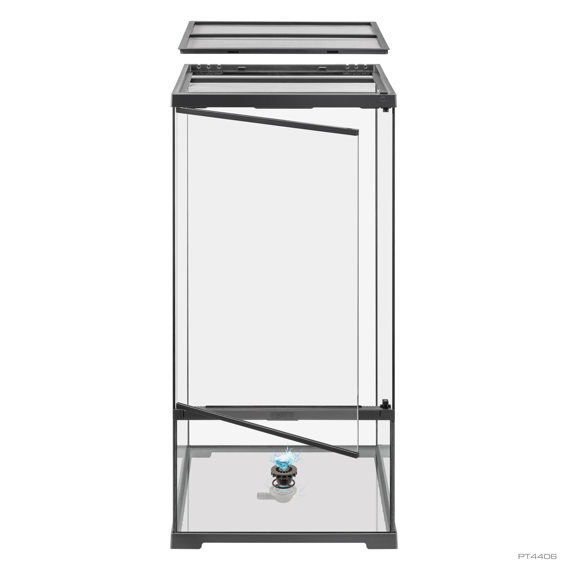 Exo Terra Pro Paludarium Glasterrarium | 3 Zonen | 45x45x90 cm | Integrierter Bodenabfluss, Einstellbare Belüftungsöffnungen, Ideal für Tropenreptilien, Hohe Sichtscheiben
