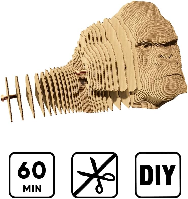Gorilla Cardboard 3D Puzzle, 116 Pieces, 6 × 6 × 5 inches, Recycled Materials, DIY Sculpture Kit