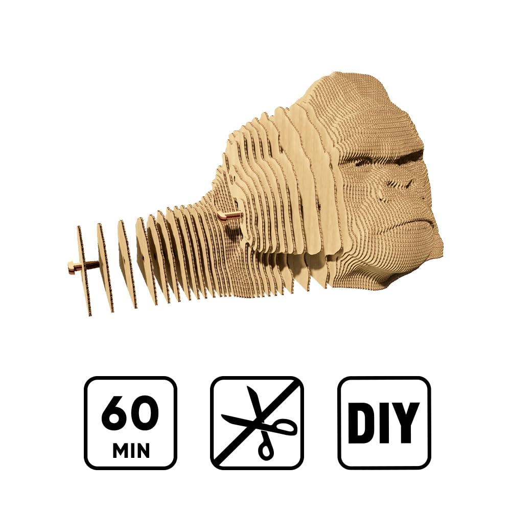 Singe Gorille Puzzle 3D en Carton – Maquette à Monter | 116 Pièces, 15 × 15 × 14 cm – Kit Sculpture DIY à Peindre, Matériaux Recyclés, Ados & Adultes, Idée Cadeau Déco