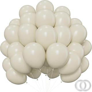 PatiCool Beige Balloons - 12 inch 100pcs Latex - Cream Balloons with 2 Ribbons, Neutral Ivory for Birthday Party, Boho Wedding, Bridal Shower, Baby Shower Decorations