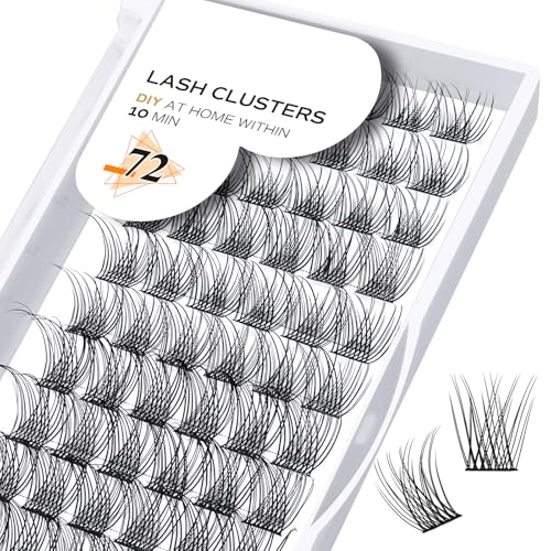 Lash Clusters B01 DIY Eyelash Extensions 72 Clusters Lashes C D Curl B&Qaugen Mega Volume Individual Lashes Eyelash Clusters Extensions Wispy Lashes Cluster DIY at Home (B01-D-8-16MIX)