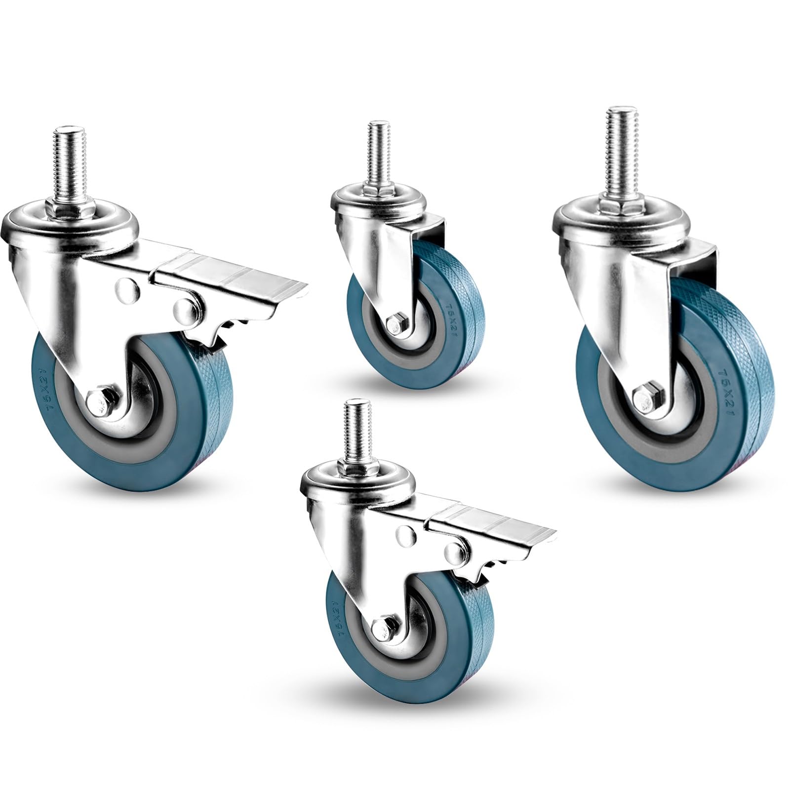 GYRAZXS Silent PVC Trolley Wheels with Brake 65mm & 75mm Non-Staining Cs Locking Mechanism Noise-Free Transport 4-Pack for Furniture Mobility