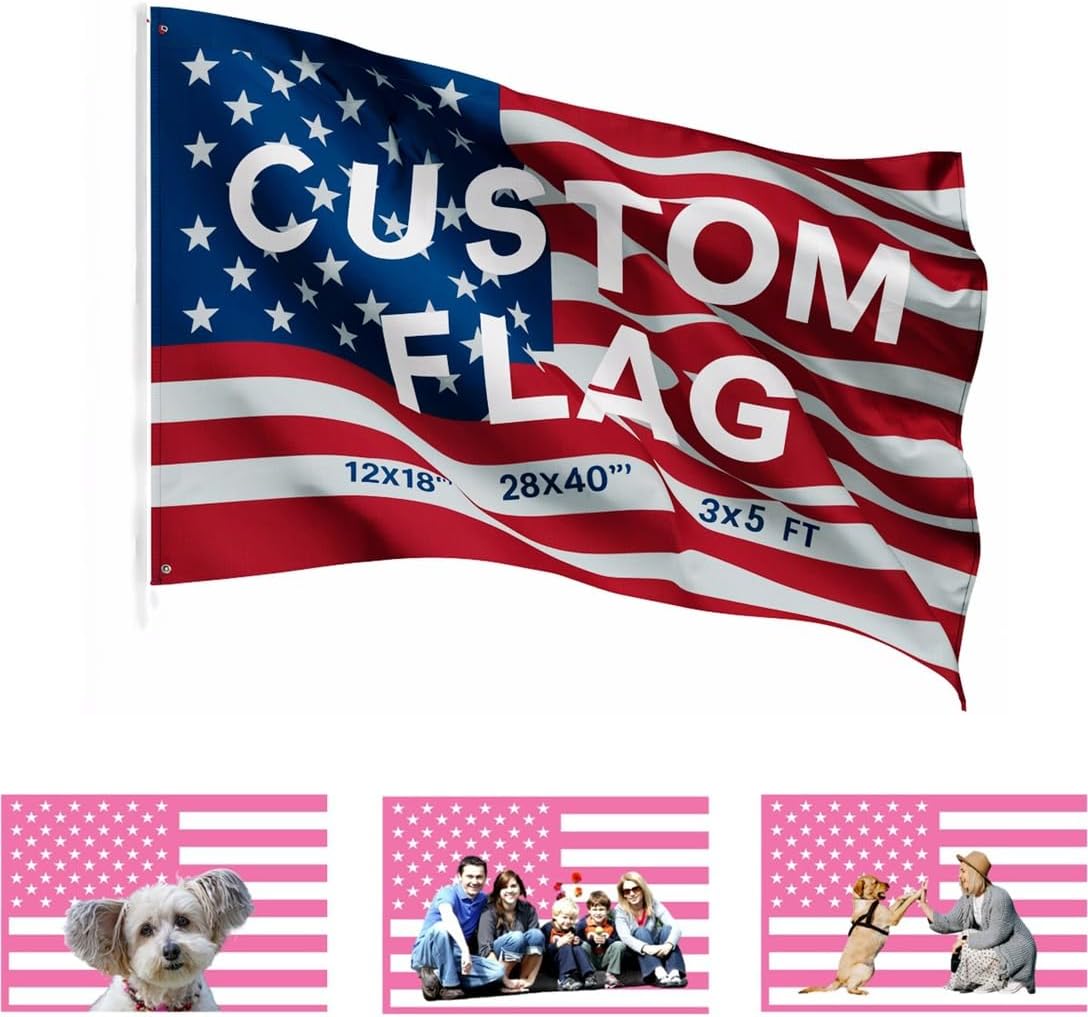 Maizi Pink American Flag For Decorate - Personalized 3X5 Ft Flag With Your Photo, Logo, Words or Text, Personalized Size (12x18in 2x3ft 28x40in 3x5ft), Printed in USA.