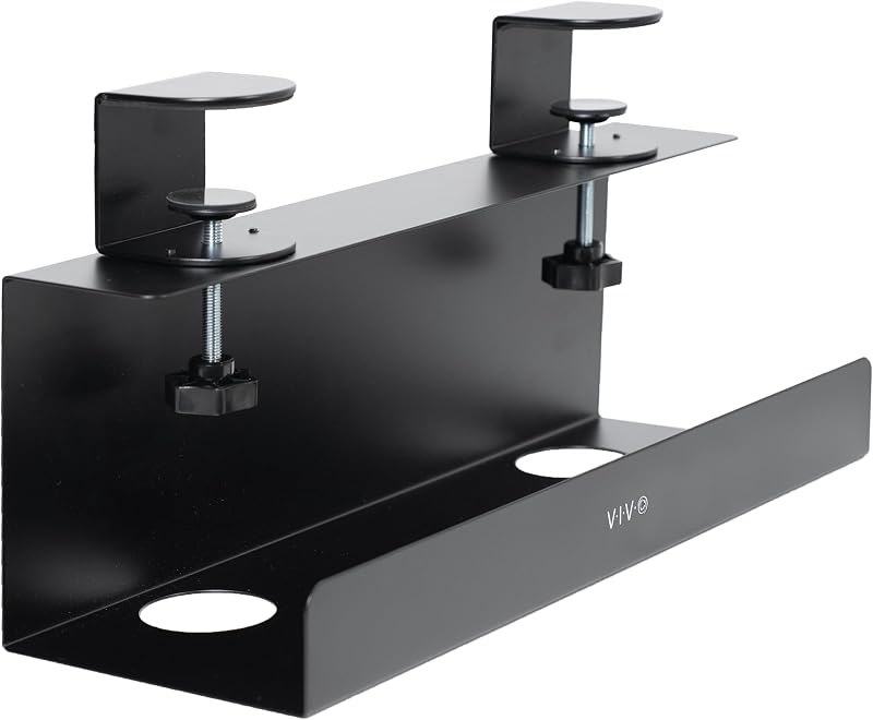 VIVO No Drill Clamp-on 17 inch Power Strip Cable Management Tray, Under Standing Desk Steel Cord Organizer, Black, DESK-CM6L-B