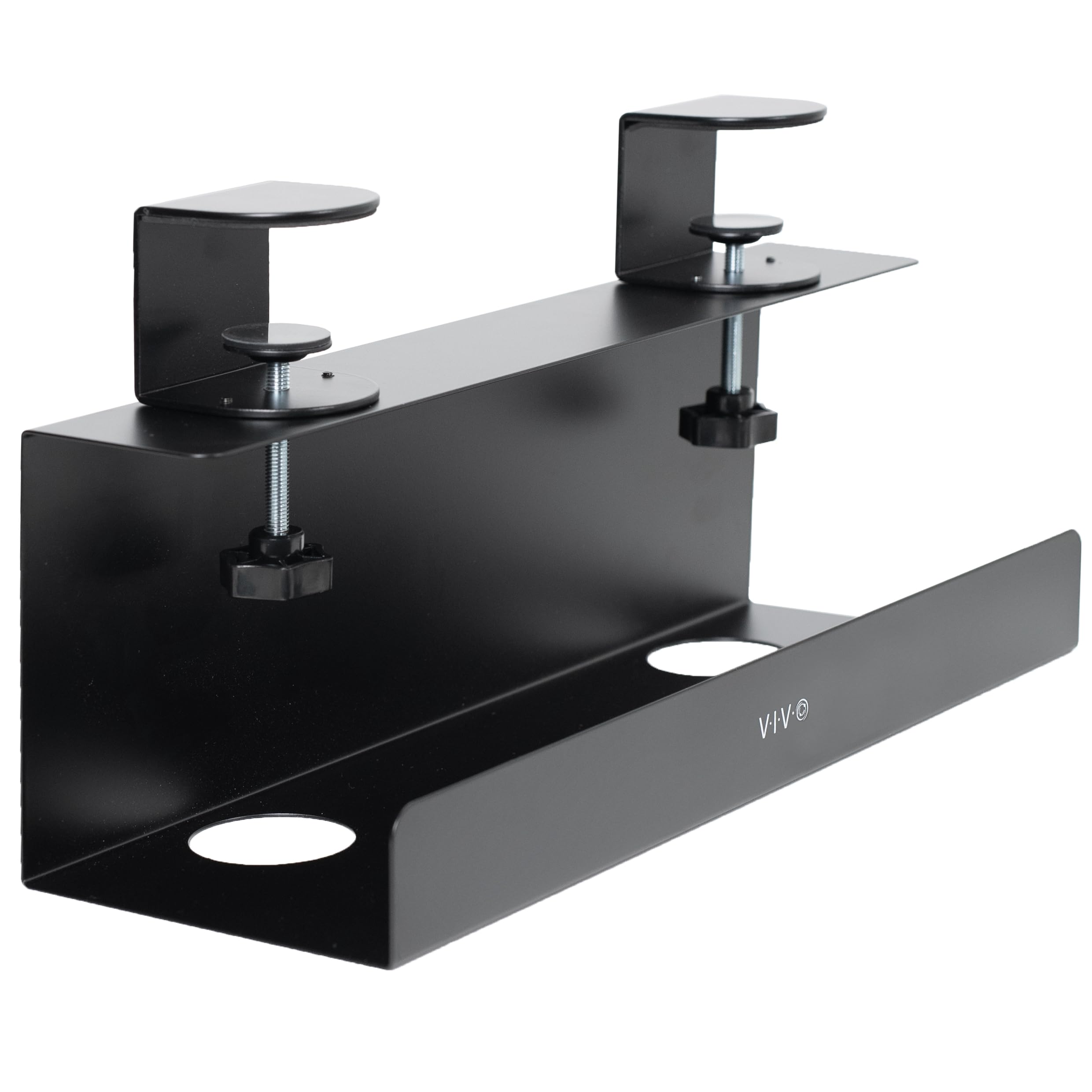 VIVOSteel 17 inch Clamp-on Power Strip Tray System for Desk, No Drill Cable Management Workspace Organizer, Clean Cord Routing, Open Side for Ventilation, Black, DESK-CM6L-B