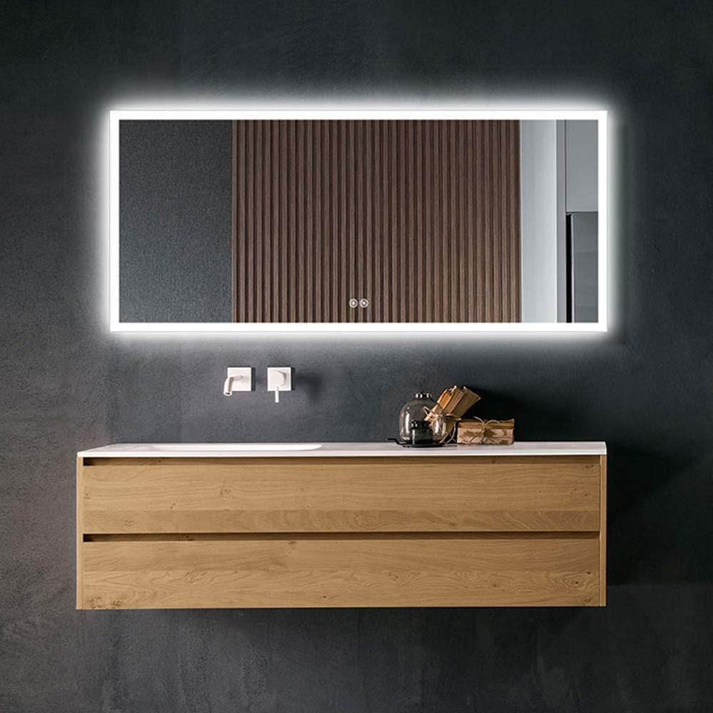 DECORAPORT 70 x 32 Inch LED Bathroom Mirror, Dimmable Lighted Bathroom Vanity Mirror with Touch Button, Mounted Anti-Fog Makeup Mirror for Wall (Vertical/Horizontal)