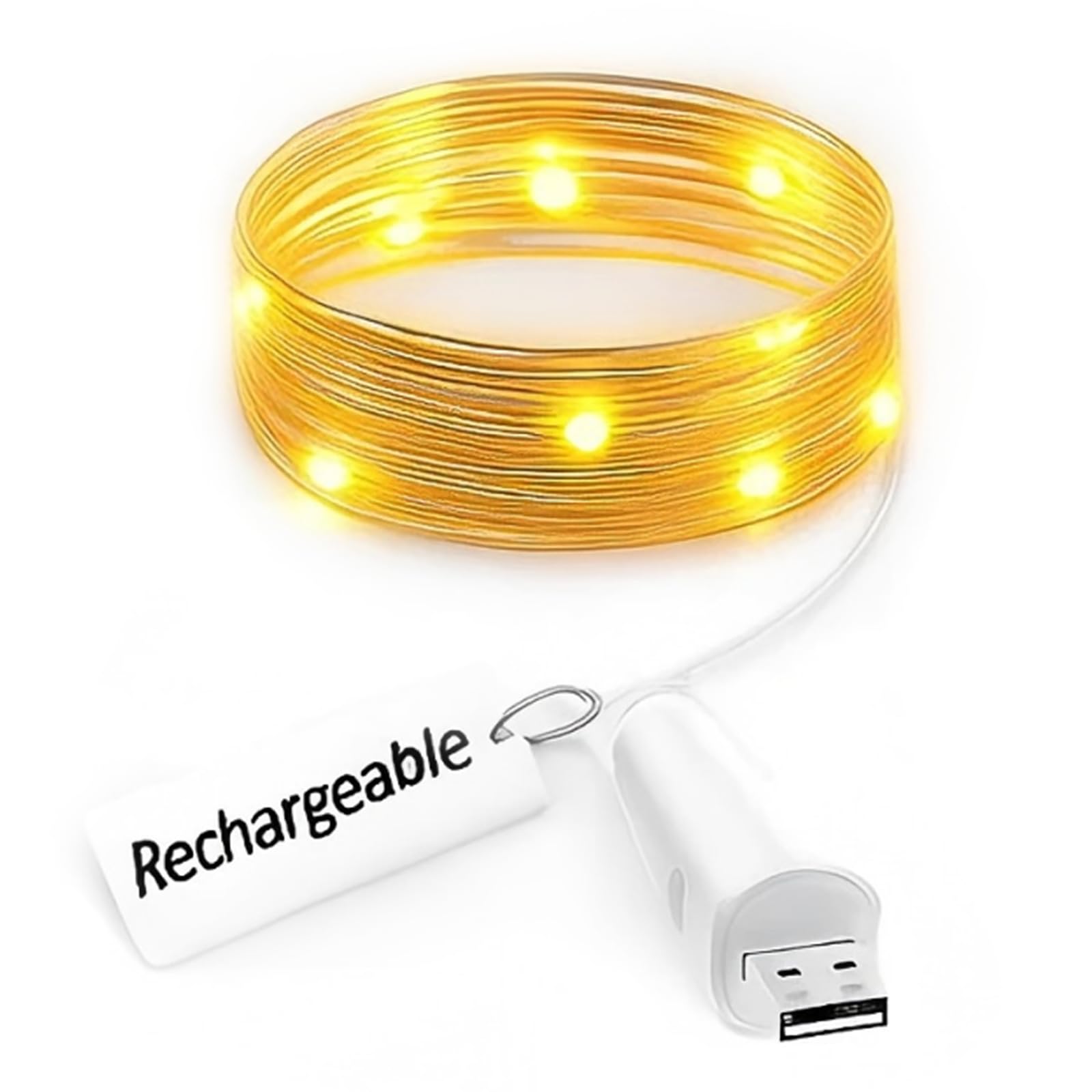 UMIWE Rechargeable LED Fairy Lights –USB Powered Battery Operated String Lights, Warm White Waterproof Copper Wire Firefly Light for Bedroom Wedding DIY Decor Christmas — image 1