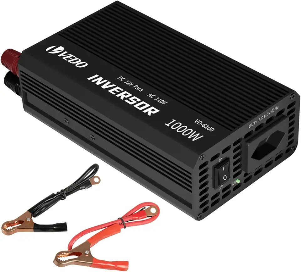 Inversor de Tensão Veicular 12V para 110V 1000W - Conversor de Energia Portátil com Onda Senoidal Modificada, Proteção Multicircuito e Saídas AC/DC para Carros, Barcos e Emergências