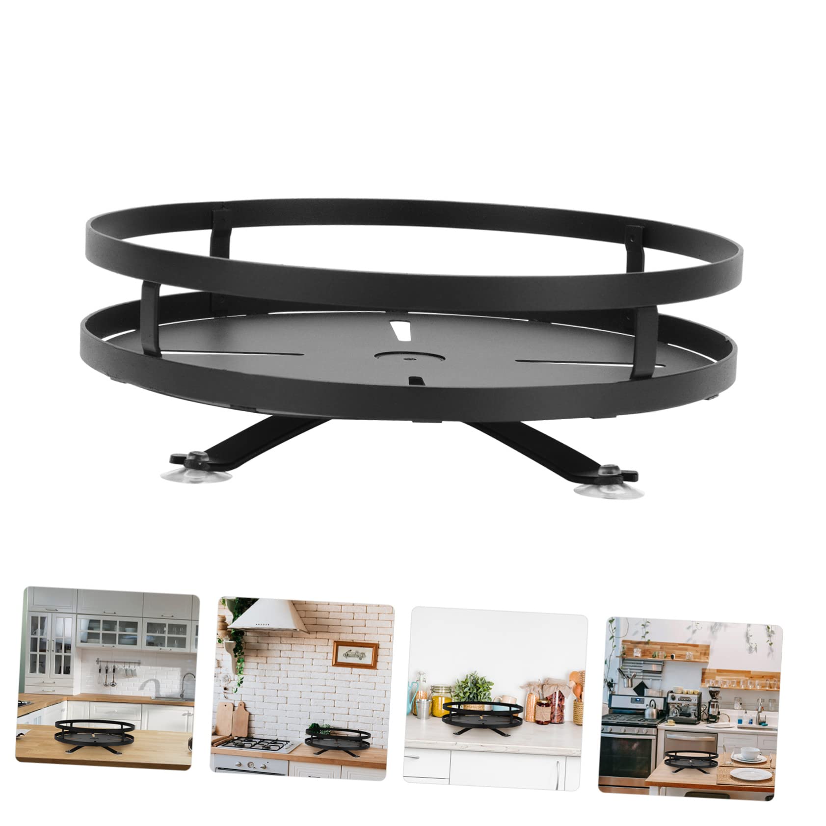 Cabilock Étagère à Épices Rotative en Acier Inoxydable Noir, Support de Condiments Gain de Place Cuisine et Placard Domestique