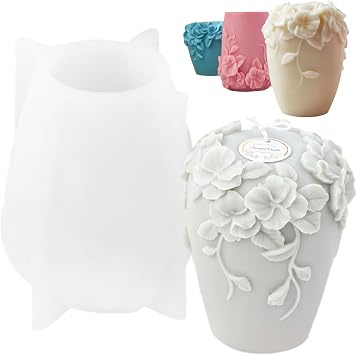 3D Large Rattan Flowers Candle Mold, 3D Flower Cylinder Handmade Soap Mould for Fondant Handmade Soap Lotion Bar Wax Casting Crayon Cake Ice Cream Clay Cake Decorating A