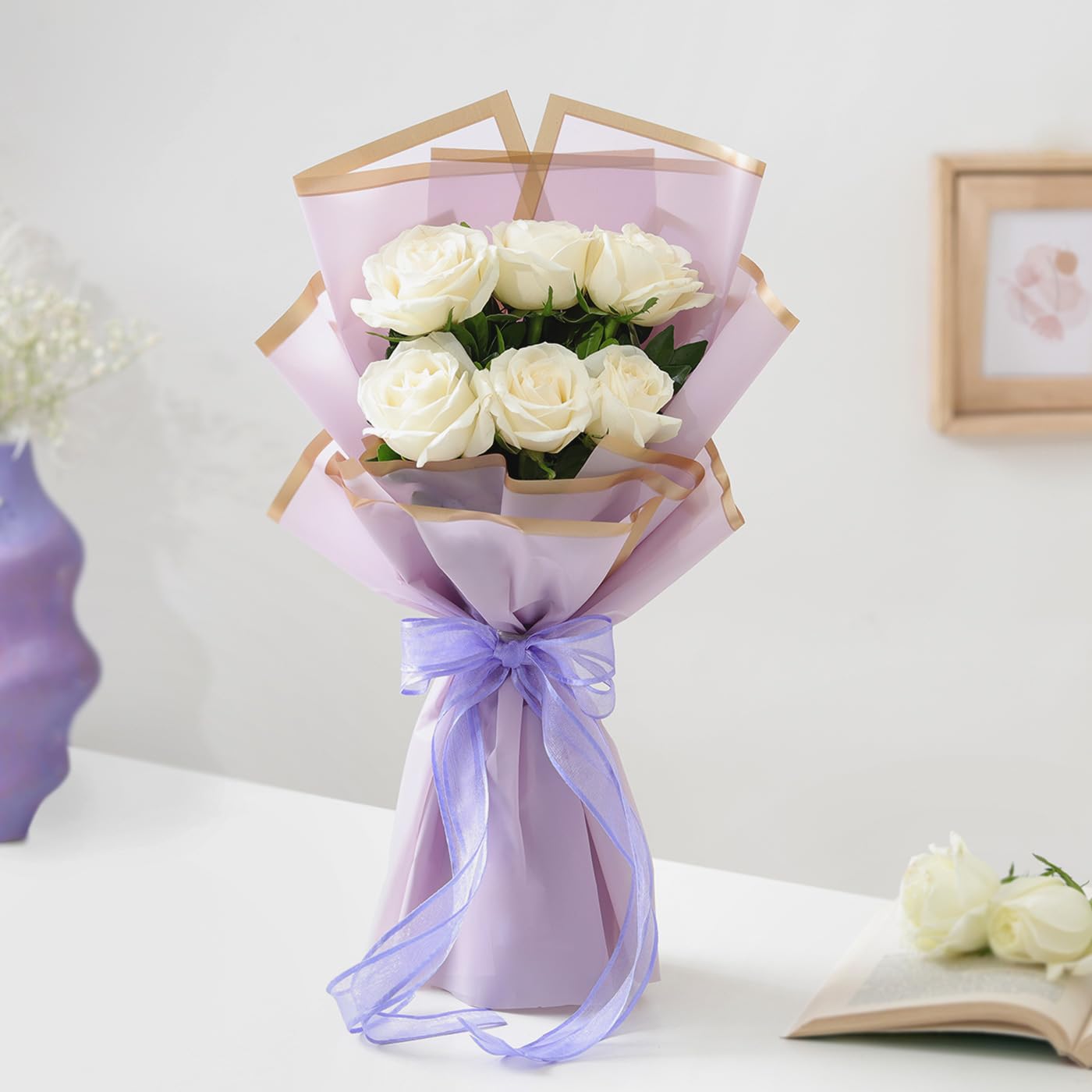 IGP Serene White Roses Bouquet – 6 Hand-Tied Fresh Premium White Roses in Elegant Green Minimalist Luxury Gift Wrap-image-38