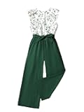 Floerns Girls Floral Print Sleeveless Ruffle Trim Belted Pants Jumpsuit
