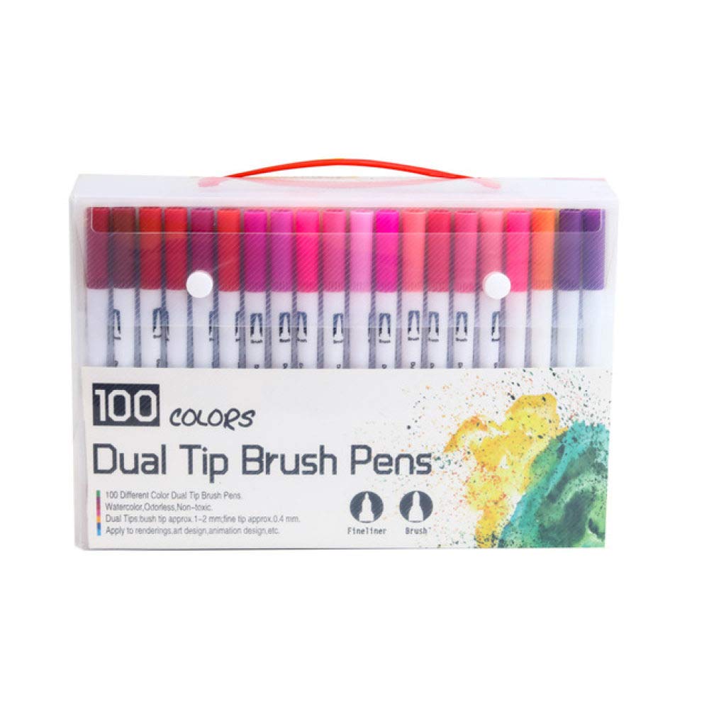 Stylo Aquarelle 100 PCS Stylo Feutre Pointe Pinceau Stylo Art Aquarelle Fineliner Dessin Peinture Papeterie Effet idéal pour Dessin à colorier Manga 72 Couleurs Noires (100 Couleurs Blanches) (10