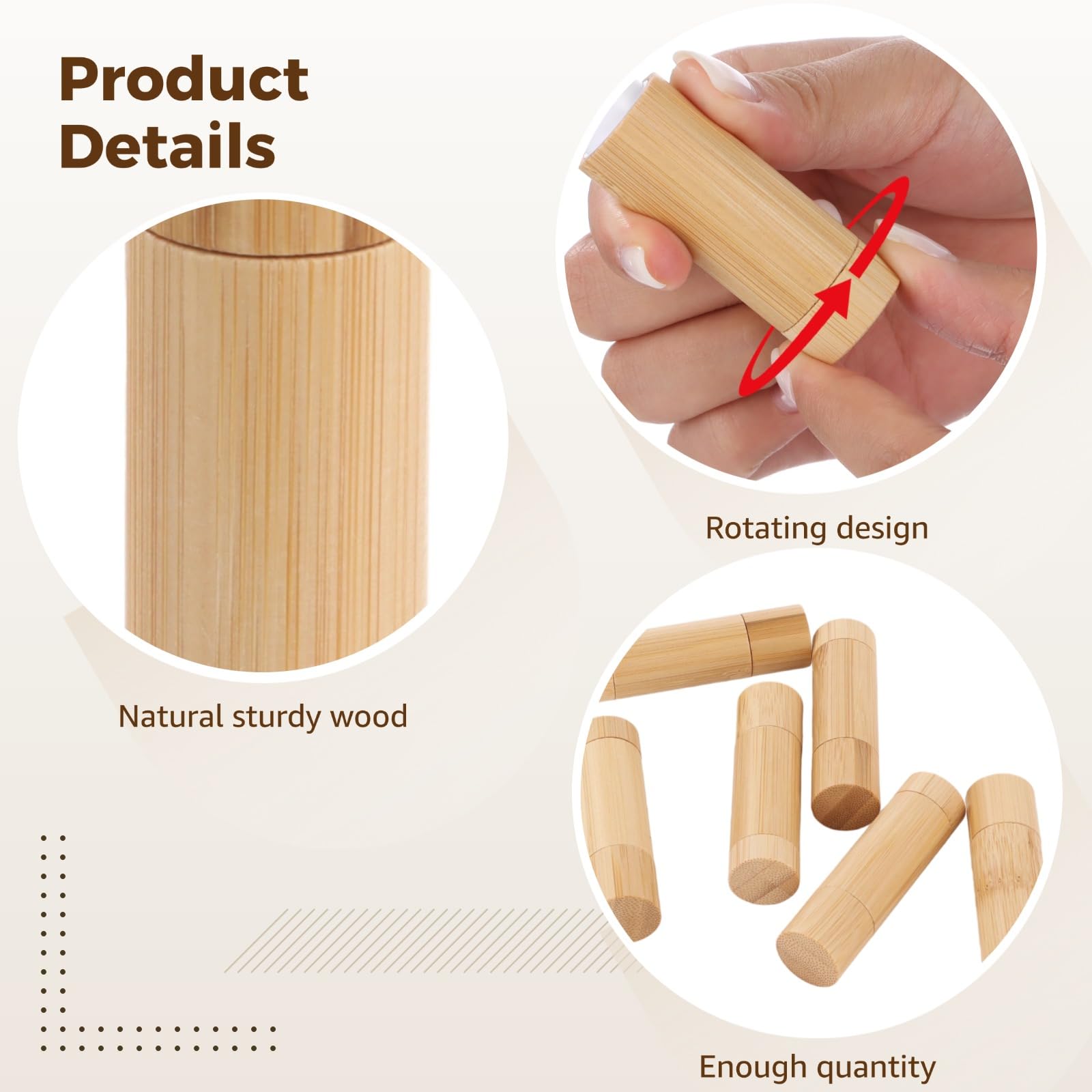 24 Stück DIY Holz Lippenbalsam Tuben Leere 5g Lippenbalsam Behälter Naturholz Lippenstift Tuben mit drehbarem Innenkern für Lippenstift Deodorant Festes Parfüm 7,6 x 2,3 cm