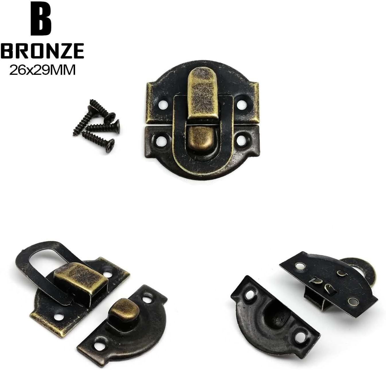 Jewelry Box Latch 100pcs Decorative Iron Jewelry Chest Gift Wine Box Wooden Case Hasp Latch Toggle Clasp Can Hold Lock Lockable(D Bronze)