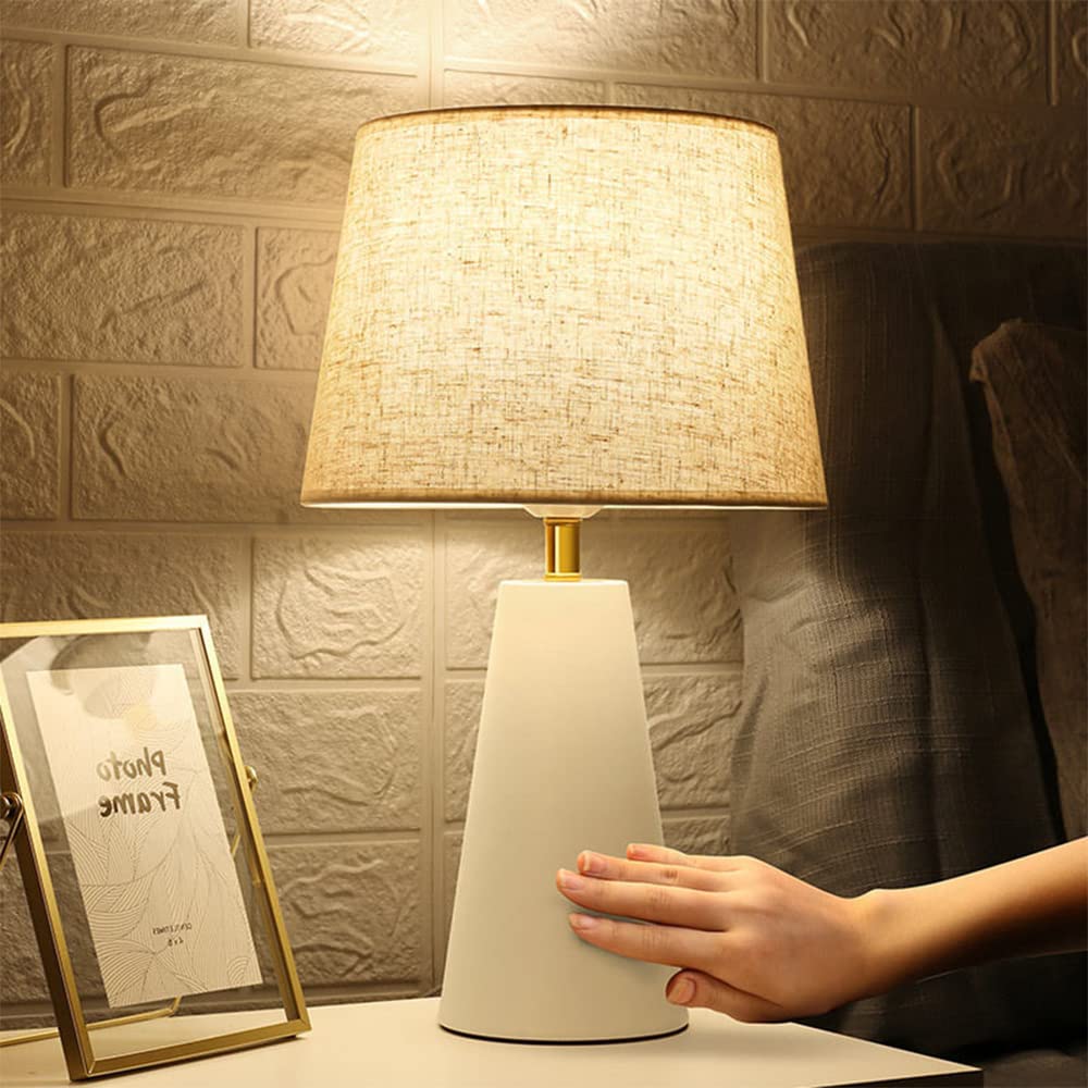 Mengjay Lámparas de Mesita de Noche,Lámpara de Mesa Moderna para Salón,Pantalla de Tela,1xE27,Lámpara de Escritorio Diseño Clasico Vintage (White)