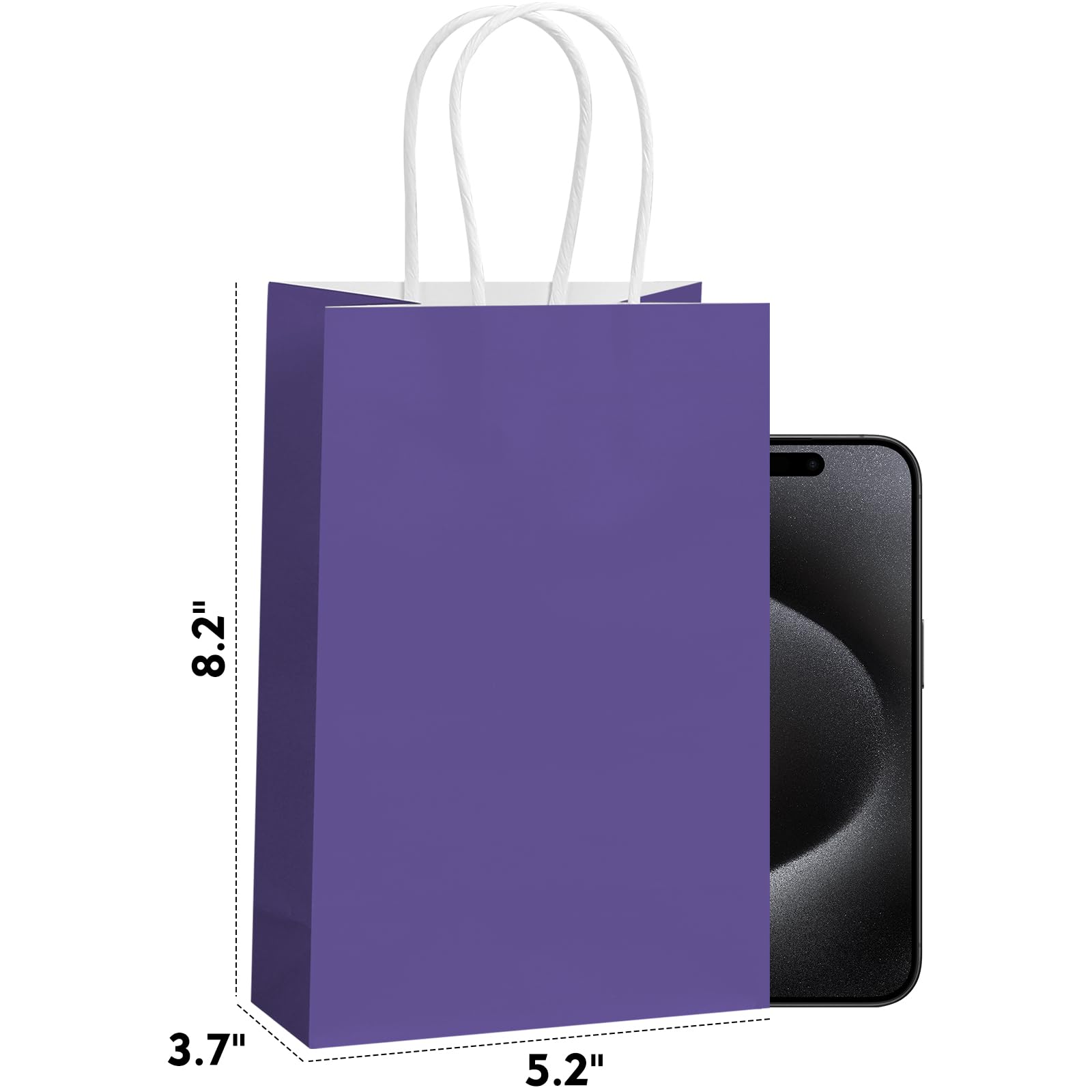 REMTAP Gift Paper Bags Kraft Bags with Handles Bulk Gift Bags for Wedding Party Craft Retail Packaging, Shopping Bags, Party Favor Bags, Retail Bags (Purple-S-50pcs, 5.2 * 3.7 * 8.2)