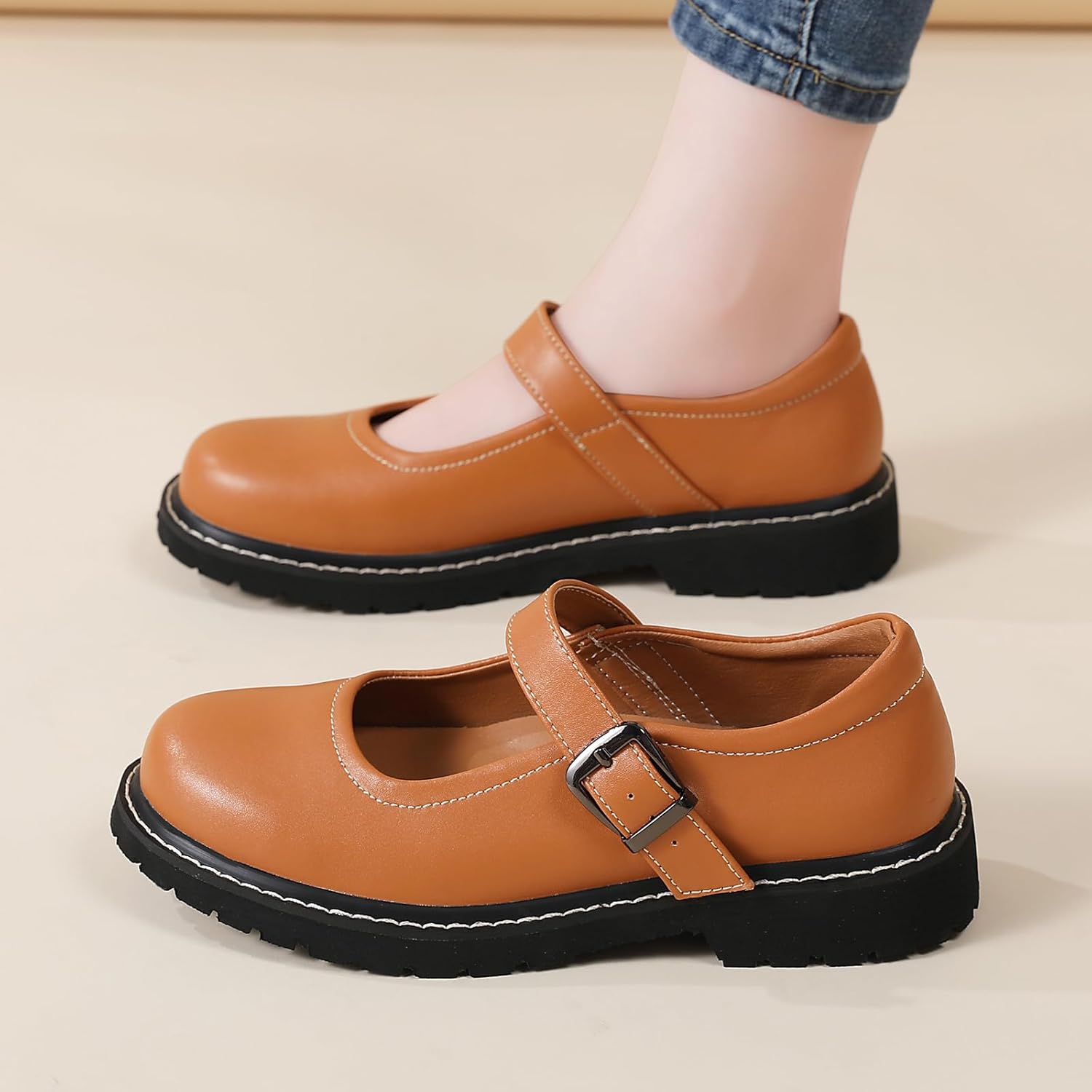 Mary Jane Oxford Shoes Women Platform Non-Slip Vintage Round Toe Ankle Strap Comfort Casual Dress Work Mary Jane Shoes for Women Girls Laides - Image 7