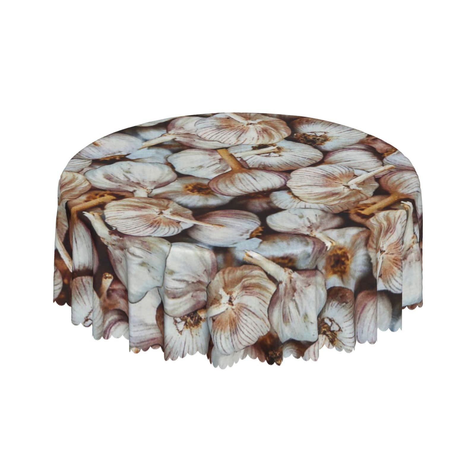 Lsjuee Lots of Garlic Round Tablecloth 60 Inch Printed Washable Tablecloth for Dining Party Holiday Fall Home Decorative